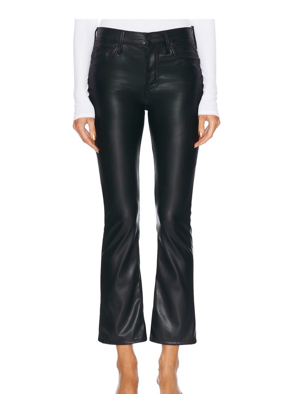 MOTHER Insider Cropped faux show. Leather-Look Ankle Jeans